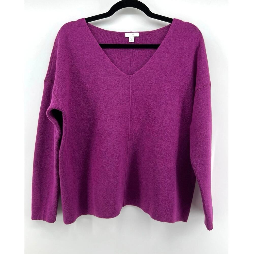 J.Jill | Seamed V-Neck Pullover Sweater Purple Cotton Blend Women's M Petite